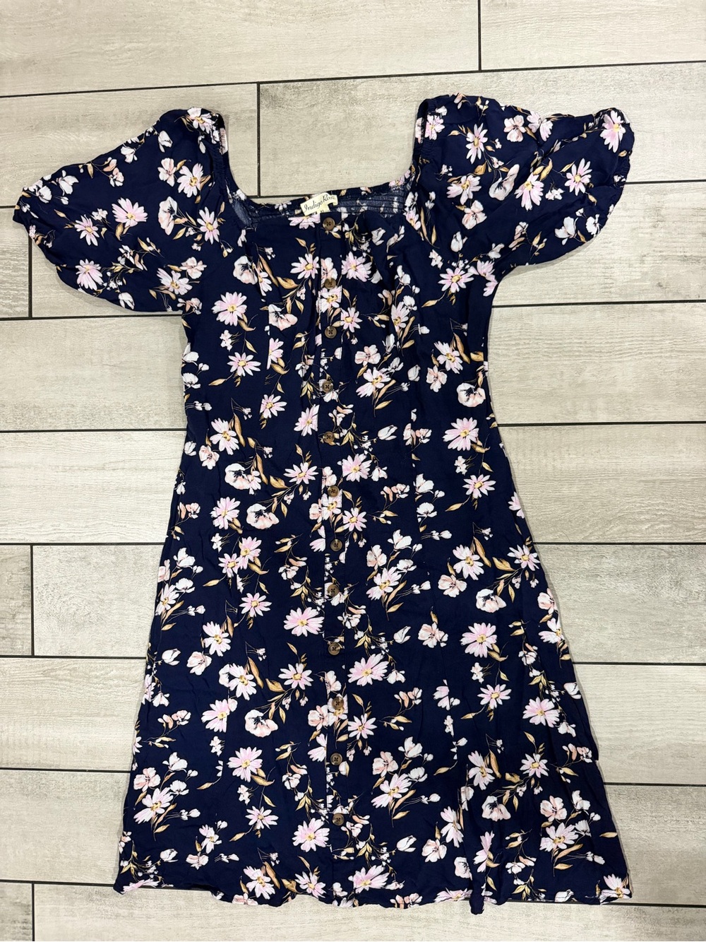 Navy Floral Puff-Sleeve Mini Dress